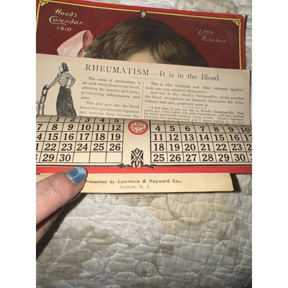 1910 Hood's Calendar Full Pad Little Rosebud Sarsaparilla Memorabilia